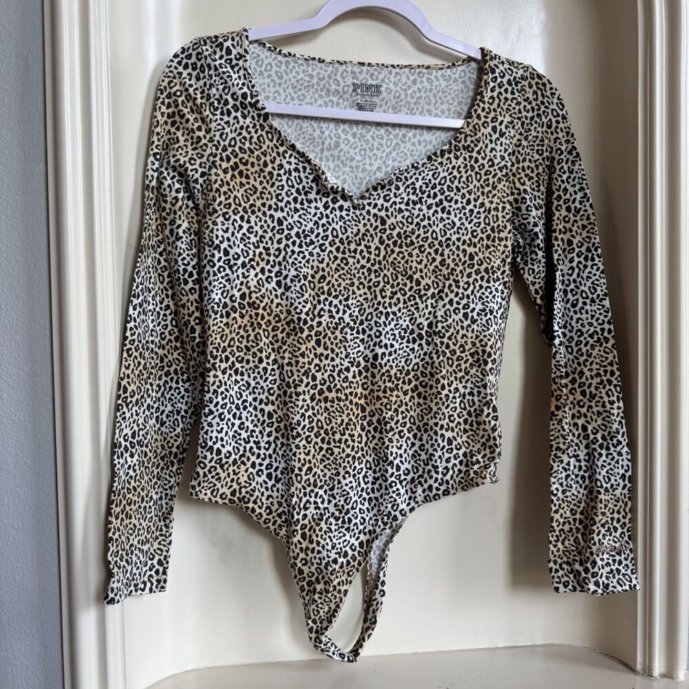Victoria's Secret Pink Leopard Print V Body Suit Size M